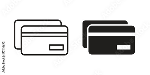 Credit card icon set, collection of icon in editable strokes and flat versions