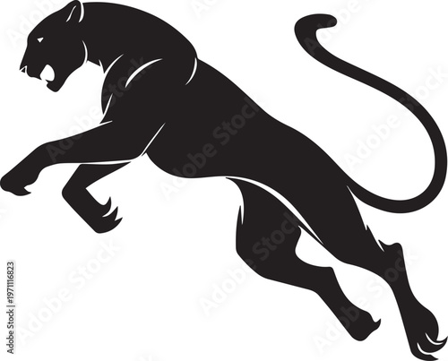 Aggressive Jumping Panther Silhouette Vector Logo Isolated on White Background