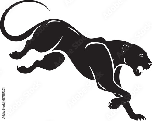 Aggressive Jumping Panther Silhouette Vector Logo Isolated on White Background