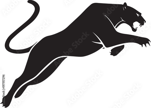 Aggressive Jumping Panther Silhouette Vector Logo Isolated on White Background