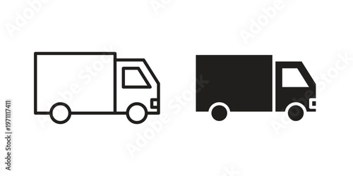 Delivery van icon set, collection of icon in editable strokes and flat versions