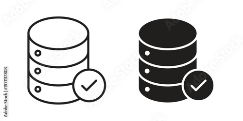 Database icon set, collection of icon in editable strokes and flat versions