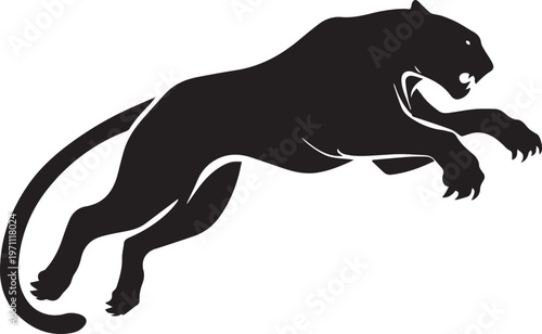 Aggressive Jumping Panther Silhouette Vector Logo Isolated on White Background