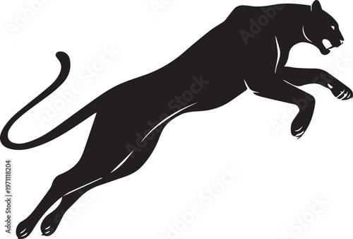 Aggressive Jumping Panther Silhouette Vector Logo Isolated on White Background