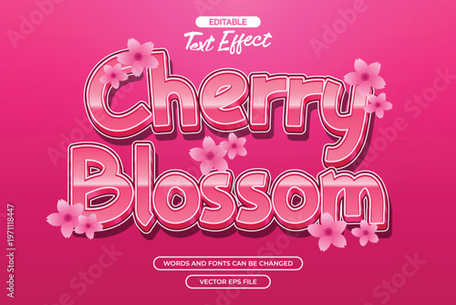 Cherry blosson editable text effect with pink text and with flowers decoration