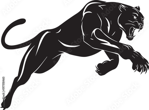 Aggressive Jumping Panther Silhouette Vector Logo Isolated on White Background