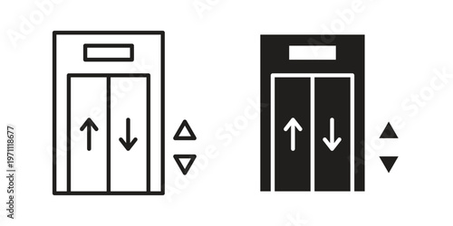 Elevator icon set, collection of icon in editable strokes and flat versions