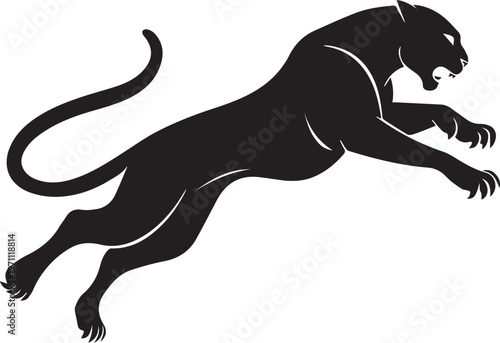 Aggressive Jumping Panther Silhouette Vector Logo Isolated on White Background