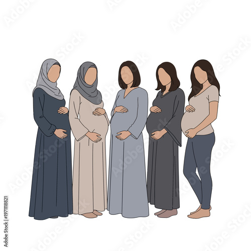 Diverse pregnant women in various outfits.