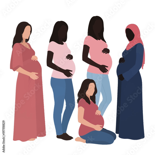 Diverse pregnant women in various poses.