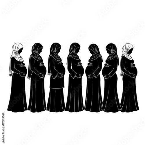 Pregnant Muslim Women in Hijab Lineup.