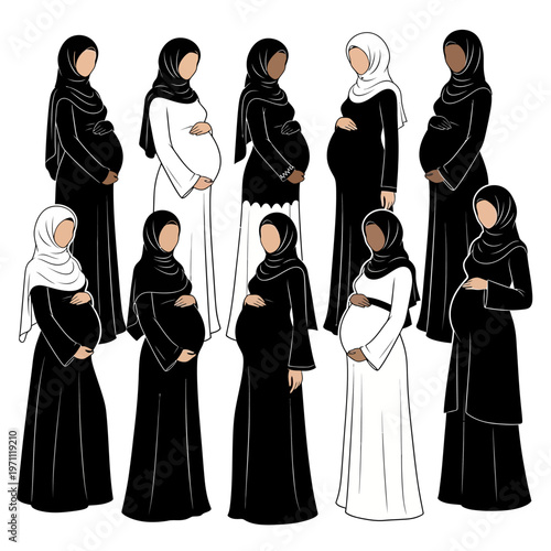 Pregnant Muslim Women Wearing Hijab.