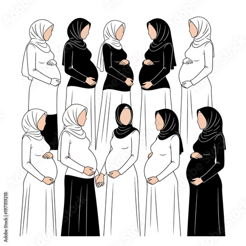 Pregnant Muslim Women Wearing Hijabs Together.
