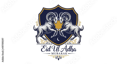 Elegant emblem design with two majestic rams facing each other, adorned with a decorative shield, symbolizing spiritual observance and cultural celebration
