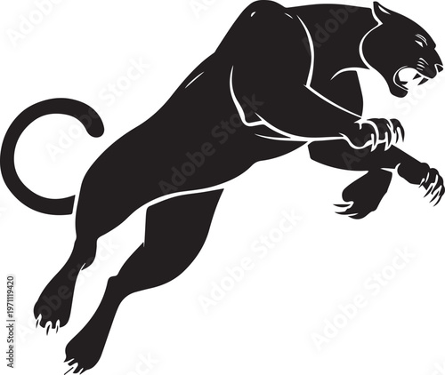 Aggressive Jumping Panther Silhouette Vector Logo Isolated on White Background