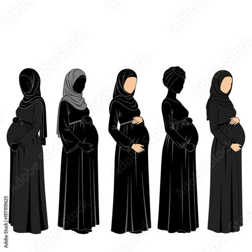 Pregnant Women Wearing Black Abayas.