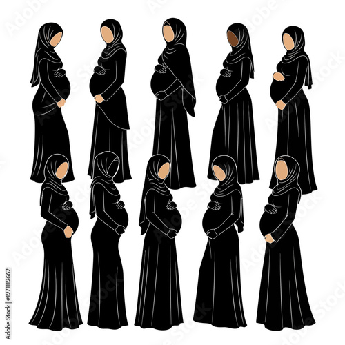Pregnant Women Wearing Black Abayas.