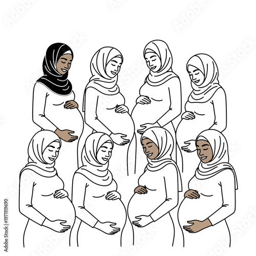 Pregnant Women Wearing Headscarves Together.