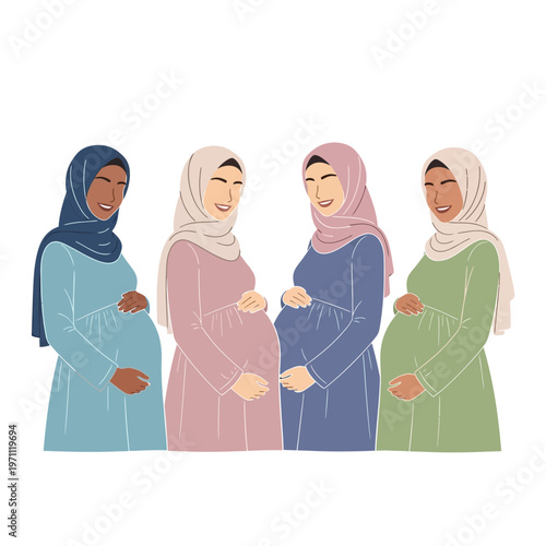 Pregnant Women Wearing Headscarves Together.