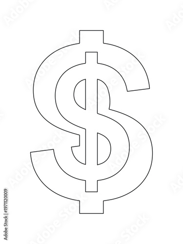シンプルなドル記号のベクターイラスト、経済と金融の概念を表すミニマルなアウトラインデザイン、ビジネスや投資の視覚的表現に最適なグラフィックリソース