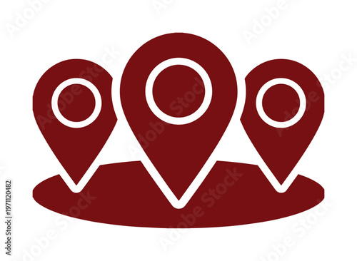 複数の場所を示す地図上の位置情報アイコン、ビジネスや旅行の目的地を示すシンプルなベクターイラスト、位置特定とナビゲーションの概念。