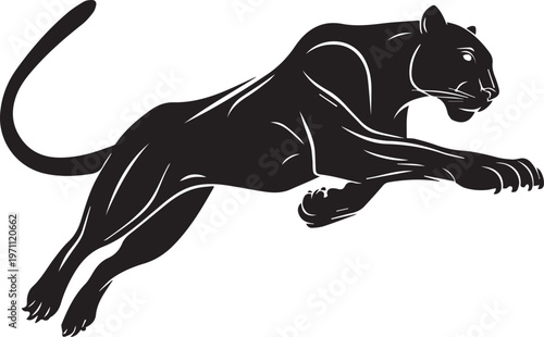 Aggressive Jumping Panther Silhouette Vector Logo Isolated on White Background