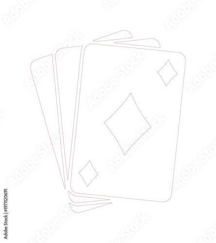 トランプカードのミニマルなアウトラインアイコン、ポーカーやカジノゲームを象徴するベクターイラスト、エンターテイメントやギャンブルのコンセプトに最適なシンプルでモダンなデザイン