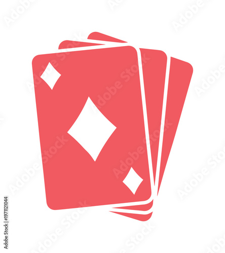 トランプのカード、赤いダイヤのカードが重なり合うベクターイラスト。カジノ、ギャンブル、ポーカー、ゲーム、エンターテイメントのアイコンデザインに最適なカードゲームのシンボル。
