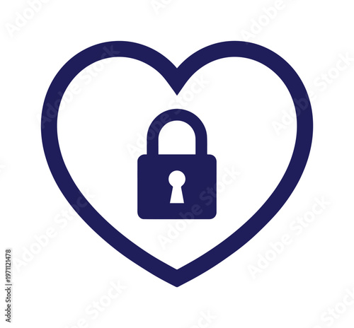 ハートと南京錠のアイコン、愛とセキュリティを象徴するシンプルなベクターイラスト。プライバシー保護、データセキュリティ、ロマンス、信頼を表現するデザイン素材。