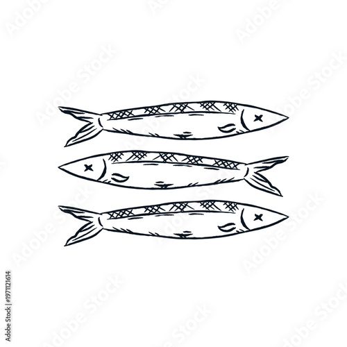 Fish Anchovy Handdrawn Sketch Logo Vector Illustration