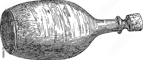 Vintage hand drawn illustration of a corked glass bottle with textured shading