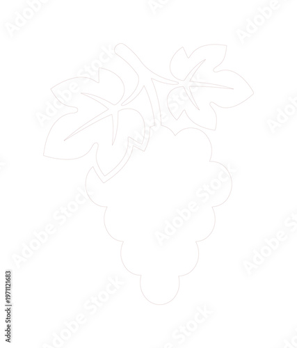 シンプルでモダンなブドウのアイコン、白背景に映えるミニマルなベクターイラスト。ワイン、食品、健康関連デザインに最適な果物のシンボル。