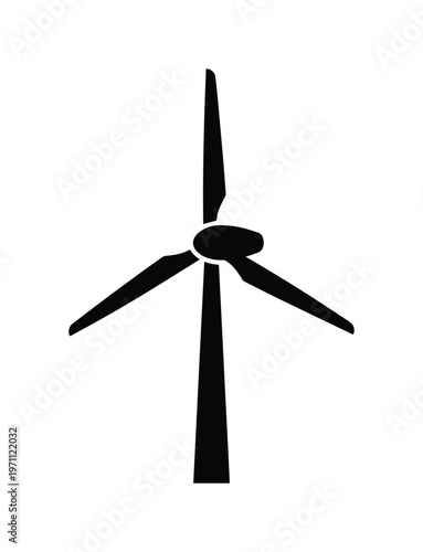 風力タービン発電機のシンプルな黒いベクターアイコン、クリーンエネルギーと持続可能性を象徴するエコフレンドリーなシンボル、環境保護と再生可能エネルギープロジェクトに最適なグラフィック素材