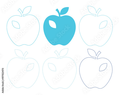 新鮮で健康的な青リンゴのアイコンセット、シンプルでモダンなベクターイラスト。食品、栄養、健康的なライフスタイルを表現するデザイン素材。