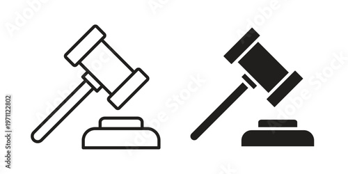 Gavel icon set, collection of icon in editable strokes and flat versions