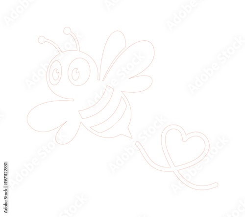 愛らしいミツバチのベクターイラスト、ハートの軌跡を描くキュートな蜂のキャラクターデザイン、子供向けコンテンツやバレンタインデーに最適な可愛い昆虫のグラフィック素材