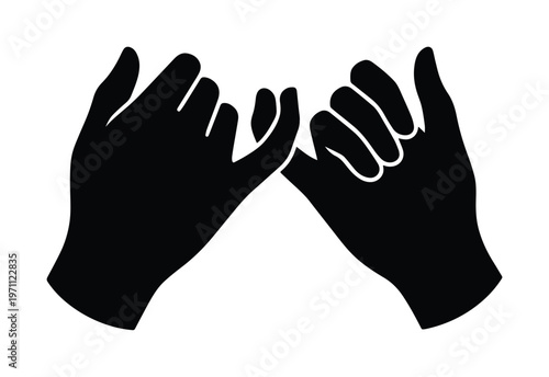 指切りげんまん、約束と信頼を象徴する手と指のシルエット、友情や誓いを表現するシンプルなベクターイラスト素材