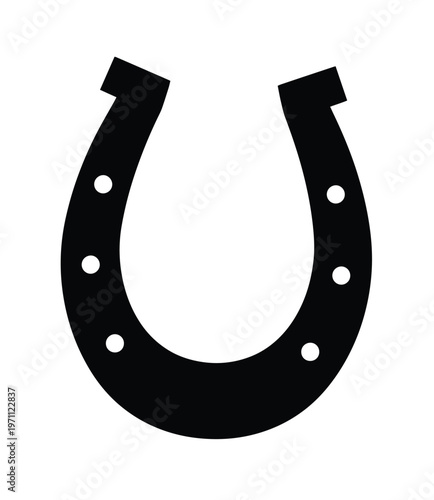 幸運を呼ぶ蹄鉄のシンプルなベクターイラスト。お守りやシンボル、ロゴデザインに最適な黒い馬蹄のグラフィック素材。