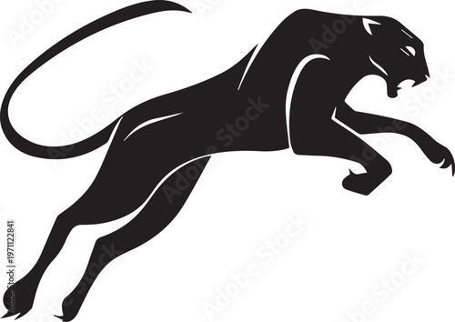 Aggressive Jumping Panther Silhouette Vector Logo Isolated on White Background