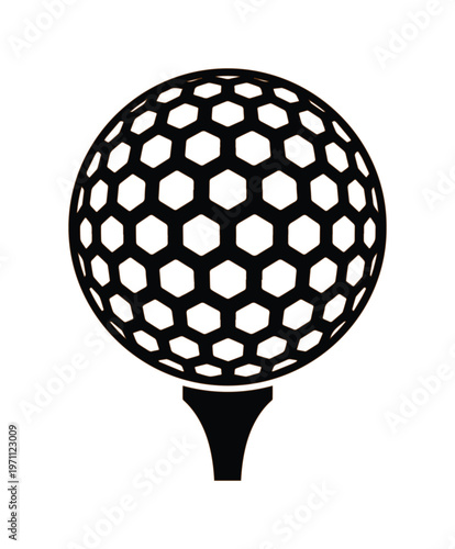 ゴルフボールとティーのシンプルなモノクロベクターイラスト、スポーツイベントやゴルフ関連デザインに最適なミニマルなアイコン素材