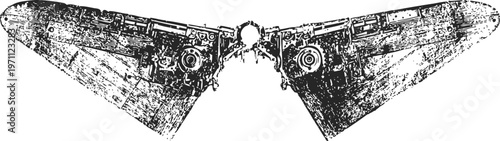 Steampunk mechanical wings with intricate gears and vintage industrial design elements