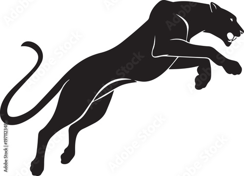 Aggressive Jumping Panther Silhouette Vector Logo Isolated on White Background