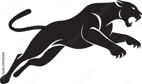 Aggressive Jumping Panther Silhouette Vector Logo Isolated on White Background