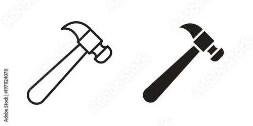 Hammer icon set, collection of icon in editable strokes and flat versions