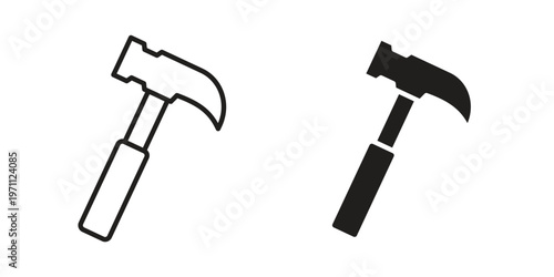 Hammer icon set, collection of icon in editable strokes and flat versions