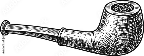 Vintage smoking pipe illustration classic wooden tobacco pipe with long stem and rounded bowl