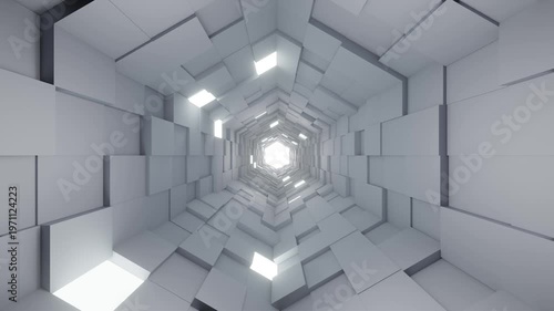 White Sci-fi Tunnel With Bright Light. Looped Animation