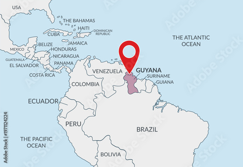 Φωτογραφία Guyana location on the political map of America with pin location marker3