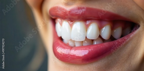 A close-up of sparkling white teeth after a whitening treatment , health, bleaching
