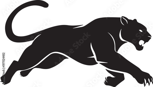 Aggressive Jumping Panther Silhouette Vector Logo Isolated on White Background
